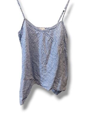 Saks Fifth Avenue Women’s 100% Linen Striped Baby Blue Spaghetti Strap Tank Top